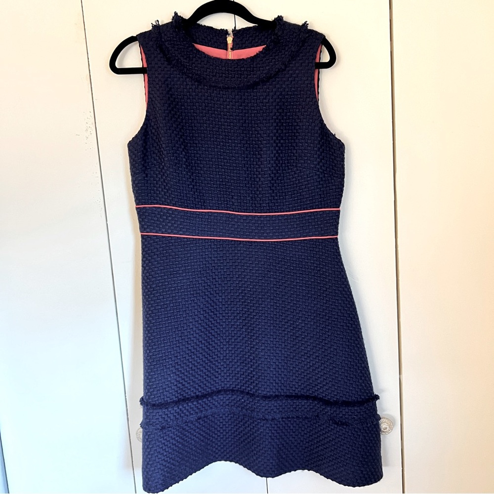 Sail to Sable Navy Tweed Dress with Pink Piping Size 10